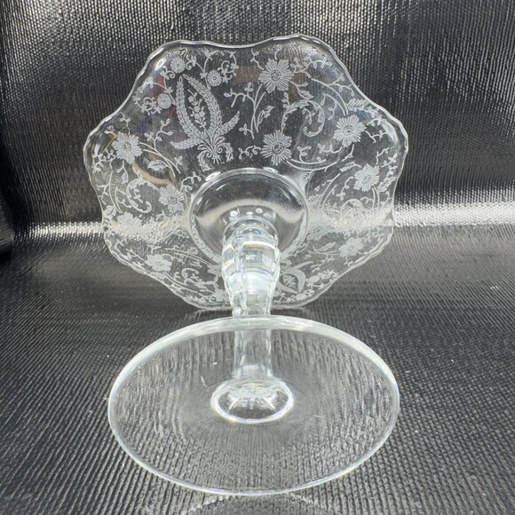 New Martinsville Viking Clear Footed Compote Etched Votives Manganese 365nm Set2 - Picture 13 of 15